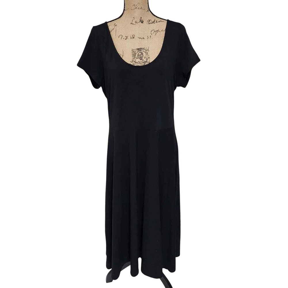 Encore by Idina Menzel Black Short Sleeve Scoop Neck Midi Dress‎ Large